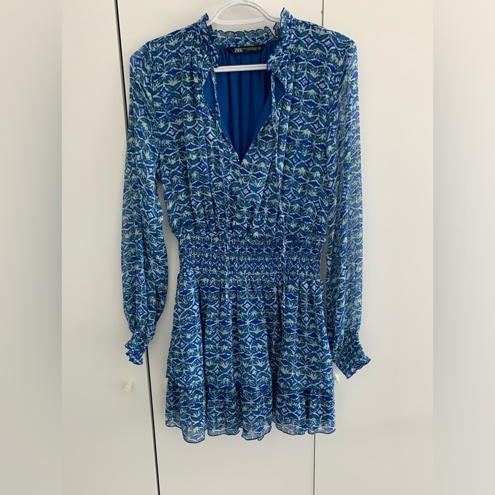 Zara Blue Print Dress Size XS